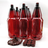 9 x 2.5L (2500ml) PET Amber Brown Bottles with Screw Caps and Handles