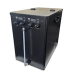 Black water filtration system with digital display on a white background