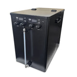 Black water filtration system with digital display on a white background