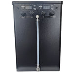 Black water filter system with digital display and hoses on a white background